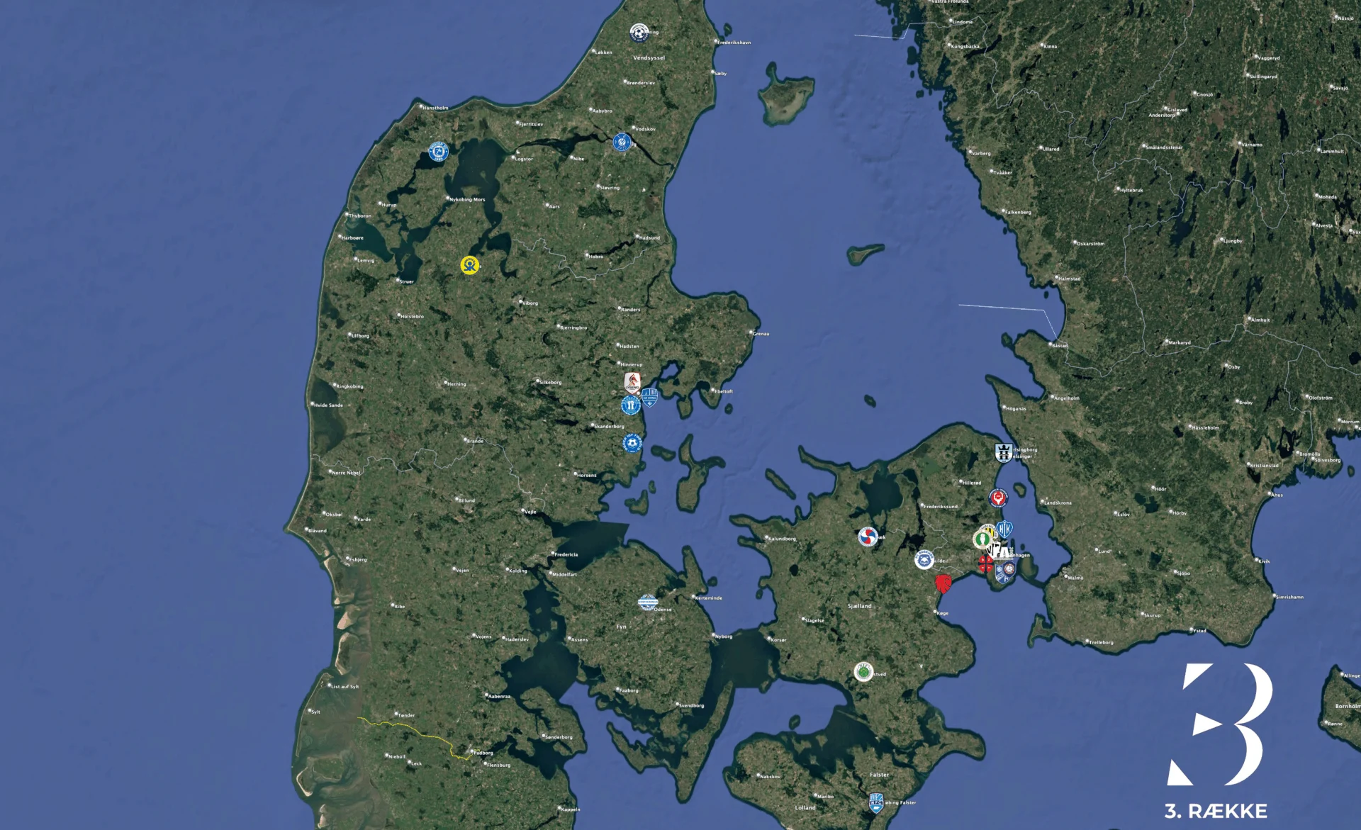 Klubbernes placering i CampoBet 2. Division og 3. Division. Grafik: 3. Række / Jakob Termansen